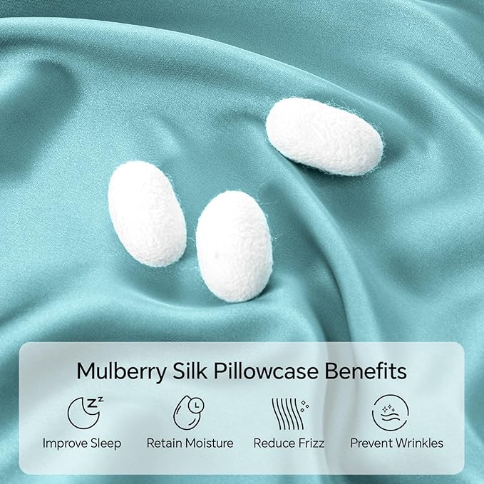 INFIIXSO Mulberry Silk Pillow Case King Size, Silk Pillowcase with Hidden Zipper 20"x36", Extraordinary Smooth and Soft Pillow Cases for Hair and Skin(Ocean Mist, 1 Pack)