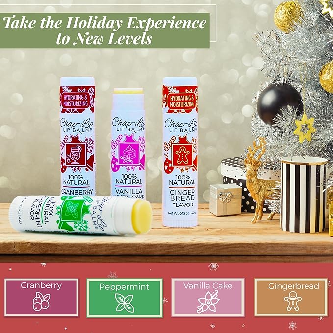 100% Natural Lip Balm Set - Beeswax Natural Christmas Gifts for Her - Ideal Gift for Women - Lip Moisturizer for Dry Lips, Cocoa Butter - Petroleum Free Pack of 8