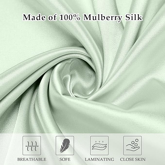 2 Pack Satin Pillowcase with Hidden Zipper, Adjustable Satin Eye Mask for Sleeping and Satin Volume Scrunchie for Hair and Skin, Standard Size (Green,Vintage Style)