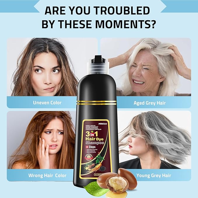 Hair Dye Shampoo 3 in 1 for Women & Men, Wine Red Hair Color Shampoo Refresh Hair Only 20 Mins - Natural Plant - Champu Para Pintar el Pelo