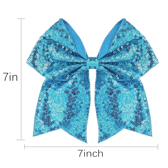 Large Big 7 Inch Glitter Bow Clip Sequin Bling Party Hair Accessories for Women Teens Girls Kids 2 Pcs (PeacockGreen, Blue)