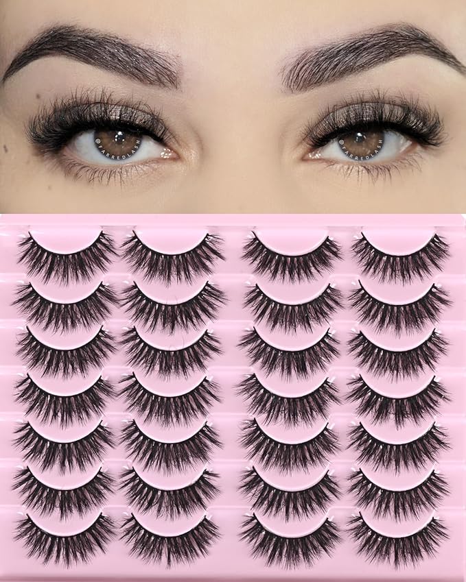 FARRED Lashes Natural Look Short Cat Eye Natural Lashes Fluffy Wispy False Eyelashes 14 Pairs Faux Mink Strip Eye Lashes Pack for Daily Makeup (F7 | 6-15mm)