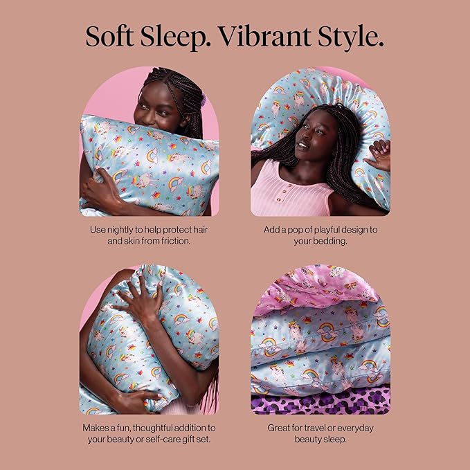 Kitsch x Lisa Frank Satin Pillowcase with Zipper for Hair & Skin, Softer Than Silk Pillow Cases, Wrinkle-Free, Smooth and Cooling Satin Pillow Covers, King Size (19x36) - MarkieTM