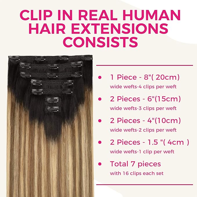 Lashey Clip in Hair Extesnions Real Human Hair 18 Inch 120g 7pcs Straight Clip in Hair Extensions Balayage Ash Brown to Honey Blonde with Dark Root Real Human Hair for Black Women