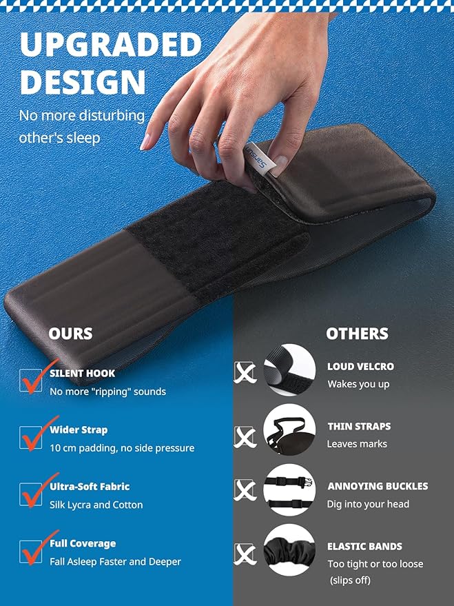 Sleep Mask, Eye Mask for Sleeping, Upgrade Ultra-Soft Blackout Eye Cover for Women Men, Wider Adjustable Strap for Side Sleeper, Travel, Nap, Yoga, Relief Eye, Black