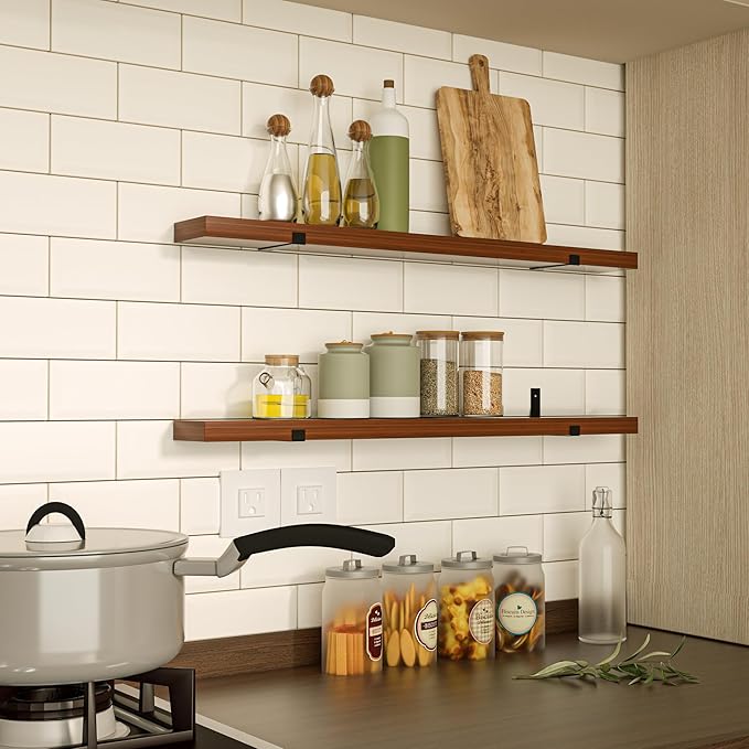 CONSDAN Floating Shelf for Wall Mounted Book Shelf Hanging Shelves Floating Bookshelf for Bedroom, Bathroom, Living Room, Kitchen USA Grown Solid Hardwood, Dark Maple 36x7.5x1.5 in