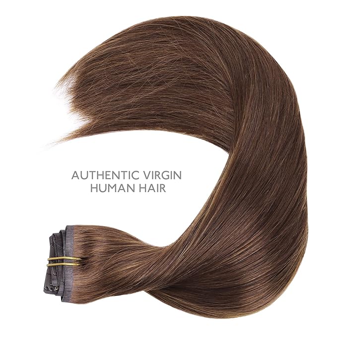 WENNALIFE Seamless Clip In Hair Extensions, 20 Inch 150g 7pcs Chocolate Brown Hair Extensions Clip in Human Hair Invisible PU Skin Weft Natural Remy Human Hair Extensions