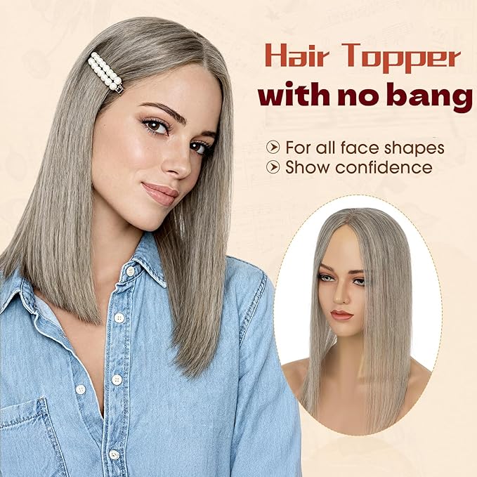 Rich Choices Human Hair Toppers for Women-100% Real Remy Hair Topper No Bang-Upgraded 150% Density 9 * 12CM Lace Base-Clip in Hairs Topper for Thinning Hairs-10Inch #G3 Salt and Pepper Grey
