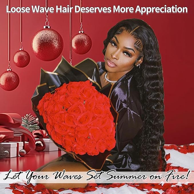 28 Inch 250% Density HD Lace Front Wigs Human Hair Loose Wave 100% Real Human Hair 15A Full 13x4 Large Lace Space Loose Deep Wave Wig Pre Plucked, No Synthetic No Tangle No Shedding Triple Lifespan 3X