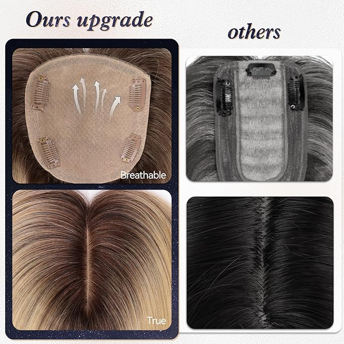 starluck Hair Toppers for Women with Bangs, 5"*5.5"Large Coverage Ombre Light Blonde 100% Real Human Hair Toppers for Women with ThinningHair,Cover Gray Roots
