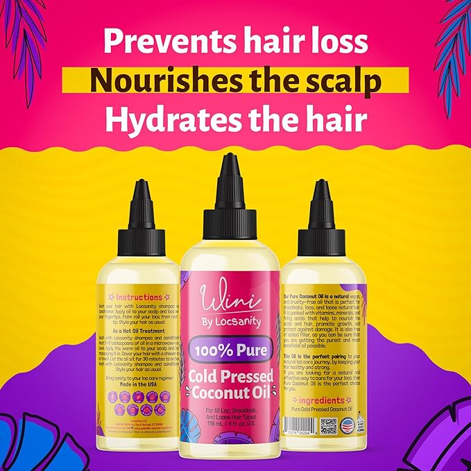 Locsanity Wini Pure 100% Cold Pressed Coconut Oil For Hair and Skin, 4 Fl Oz