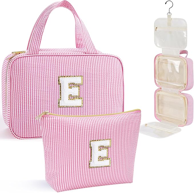 YOOLIFE Stocking Stuffers for Teen Girls Gifts Trendy Stuff - Hanging Initial Toiletry Bag for Women Teen Girls, Gifts for Mom Daughter Sister Friends, Letter E, Pink