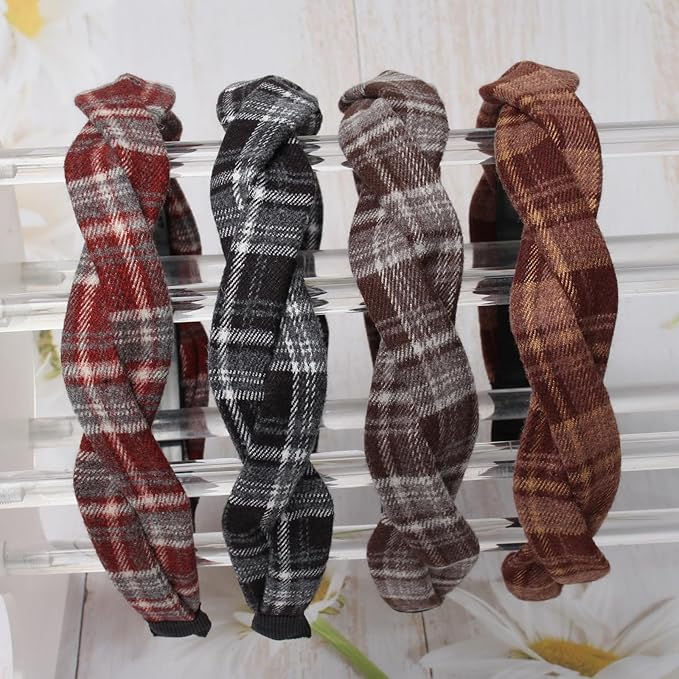 4 PK Braided Headband for Women Girls Plaid Hairband Fashion Non Slip Hairhoop Weaving Shape Winter Fall Headbands Hair Accessories