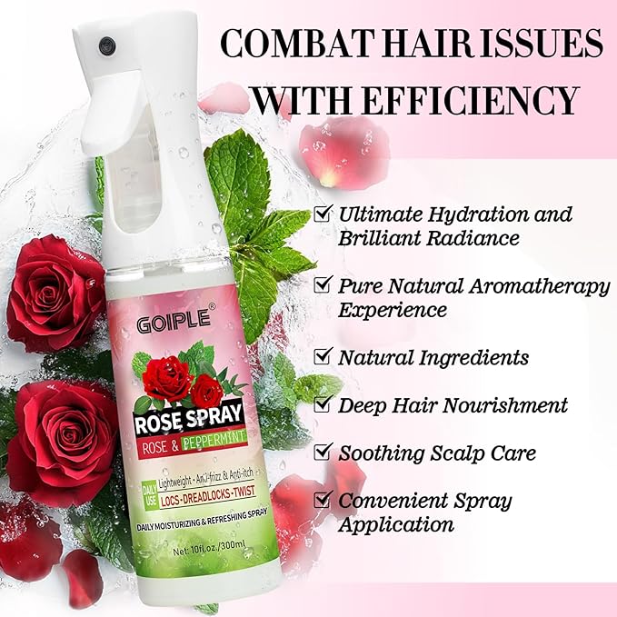 Rose Water for Hair Loc Spray Refreshing for Locs - Braid Oil for Soothes Moisturizes Dry & Itchy Scalp Braiding Scalp Oil for Twists - Loc Brush for Dreads Comfortable Massage Comb & Braid Bonnet