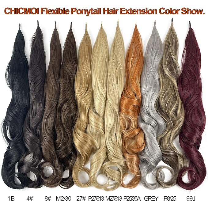 Chicmoi Brown Ponytail Extainson 32 Inch Flexible Wrap Around Ponytail Hair Extension Long Wavy Pony Tails hair Extension Synthetic Hairpieces For Women and Girls