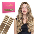 WENNALIFE Tape in Hair Extensions Human Hair Balayage Dirty Blonde with Platinum Ends Tape in Extensions, 10pcs 20g 10 inch Remy Invisible Tape Ins Straight Colored Soft Refill Set