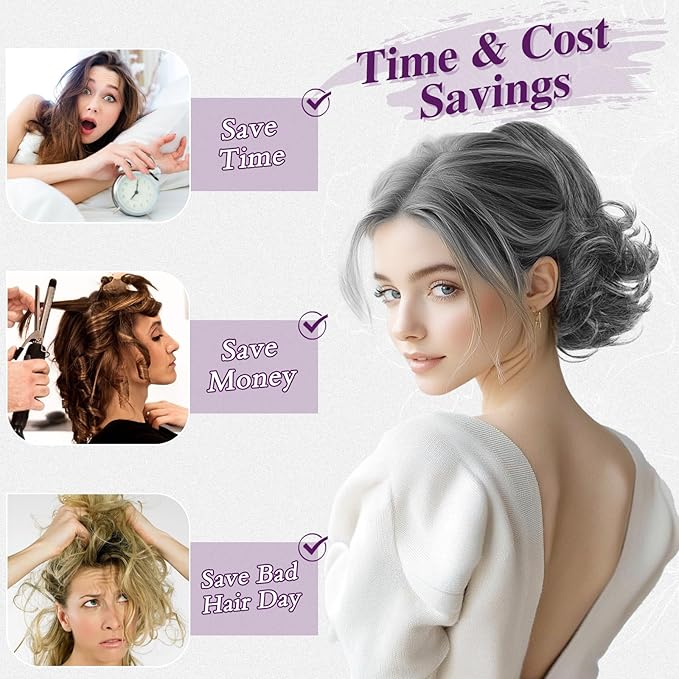 BARSDAR Short Gray Ponytail Extension - 10 Inch Wavy Drawstring Ponytail Hair Extensions for Women - Synthetic Comb Clip in Ponytail Hairpieces Fake Pony Tails Daily - Dark Gray Mixed