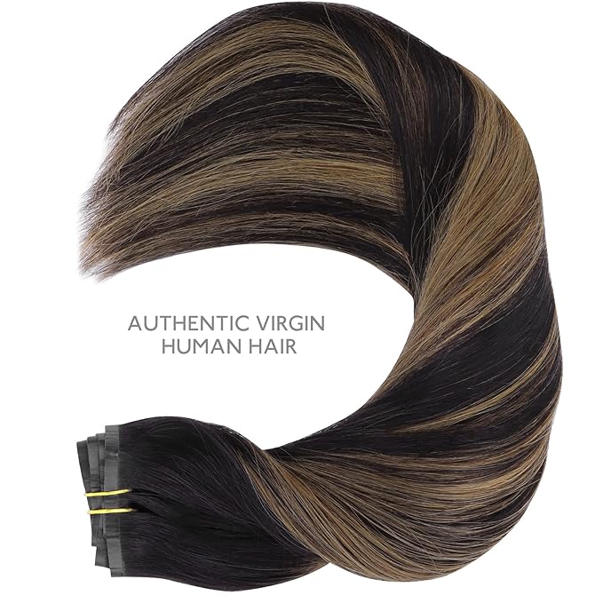 WENNALIFE Seamless Clip In Hair Extensions, 18 Inch 130g 7pcs Natural Black Mixed Chestnut Brown Hair Extensions Clip in Human Hair Invisible PU Skin Weft Natural Remy Human Hair Extensions