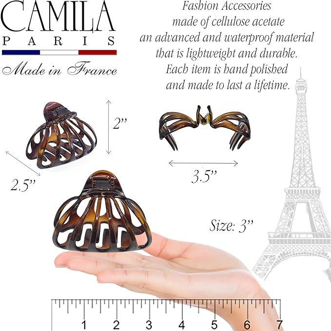 Camila Paris CP3631 Octopus French Hair Clips for Women Thick Hair, Large Hair Clips for Thick Hair for Curly Wavy Long Hair, Strong No-Slip Grip Hair Claw Clip for Women Made in France