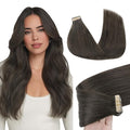 GOO GOO Tape in Hair Extensions Human Hair, 1C Mocha Brown, 10inch 30g 20pcs, Skin Weft Seamless Invisible, Silky Straight with Thick Ends, Remy Human Hair