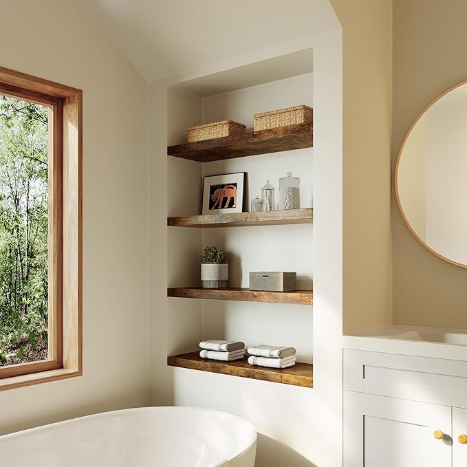 Large Floating Shelves for Wall Set of 2 Wooden Wall Shelves 24 in x 12.75 in x 2 in Room Decor Long Shelf with Invisible Wall Mount Bracket for Bedroom Kitchen Living Room Rustic Brown