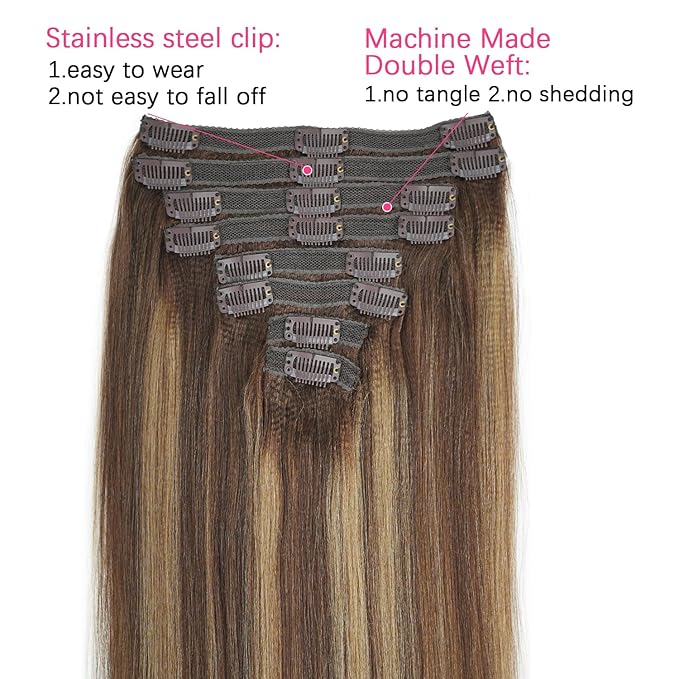 #4/27/4 Yaki Straight Clip in Hair Extensions Real Human Hair Omber Clip ins For Women Yaki Straight Clip on Hair(26inch,T1BP1B/30)