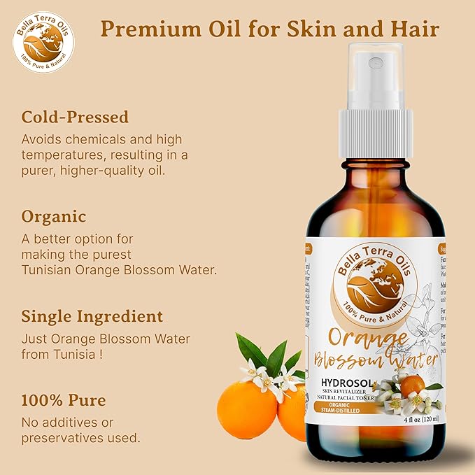 Bella Terra Oils Orange Blossom Water (Neroli Hydrosol) – 1gallon, Radiant Skin Refresher, Natural Aroma, Revitalize & Glow