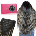WENNALIFE Seamless Clip In Hair Extensions, 14 Inch 130g 7pcs Natural Black to Light Blonde Hair Extensions Clip in Human Hair Invisible PU Skin Weft Natural Remy Human Hair Extensions