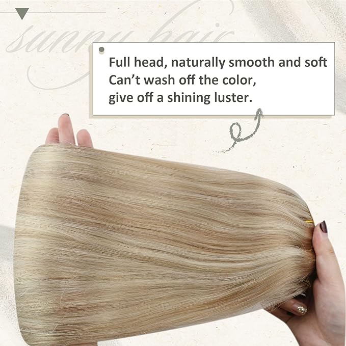 Ve Sunny Clip in Extensions Human Hair Double Weft Hair Extensions Blonde Highlight for Women Warm Color Clip in Hair Extensions Real Human Hair Full Head 120g 20inch