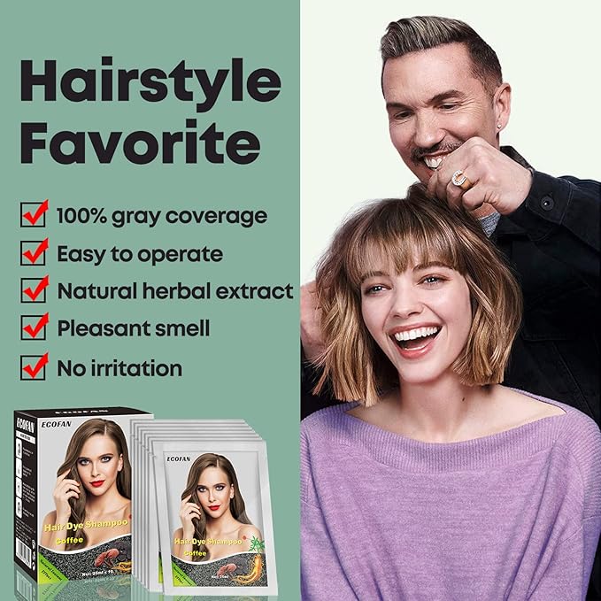 10 PCS Coffee Hair Dye Shampoo 3 in 1 Natural Hair Color Shampoo, Semi- Permanent Instant Hair Dye for Men & Women - Herbal Ingredients (Coffee)