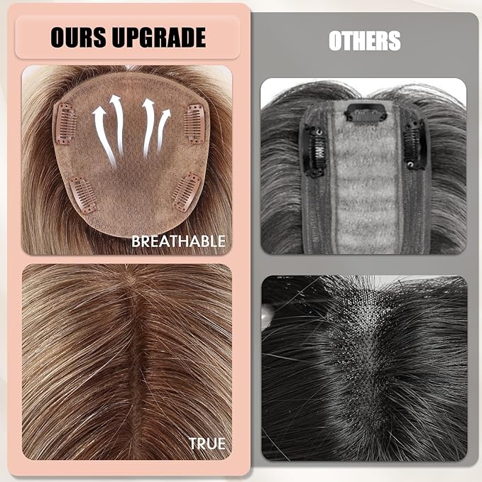 starluck Hair Toppers for Women Real Human Hair 5"*5.5"Large Coverage Gray Brown & Platinum Blonde No Bangs 100% Real Human Hairtoppers for Women with Thinning Hair Cover Gray Roots
