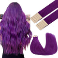 GOO GOO Tape in Hair Extensions Human Hair, Purple, 22inch 30g 10pcs, Colored Tape ins Human Hair Extensions, Silky&Soft Invisible Tape Ins, Hair Highlighted for Party
