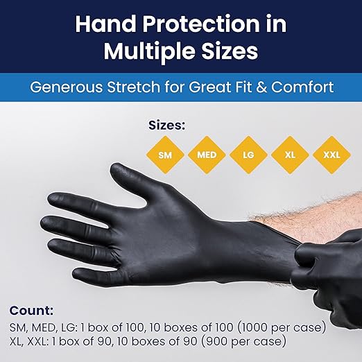 Adenna Dark Light 9 mil Nitrile Powder Free Exam Gloves (Black), Large - Box of 100 (DLG676)