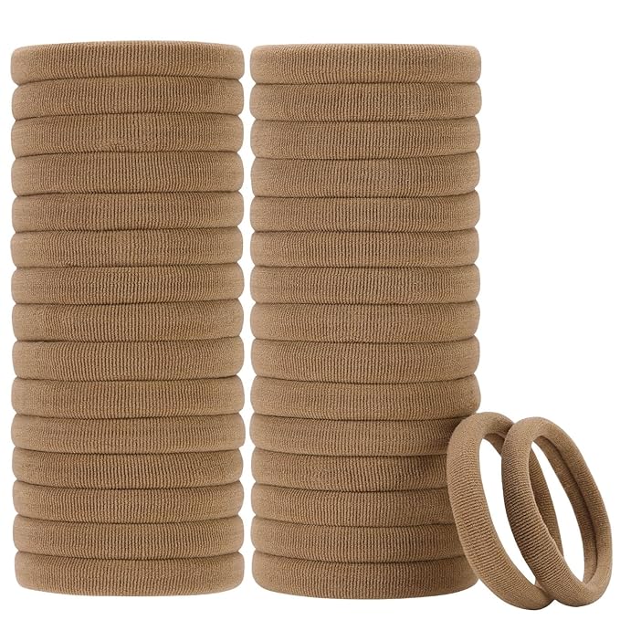 60 Pcs 2 Inch Light Brown No Damage Hair Ties for Women Thick Hair, Large Soft Seamless Nylon Fabric Elastic Hair Ties Ponytail Hair Holders Hair Elastics Hair Band for Women