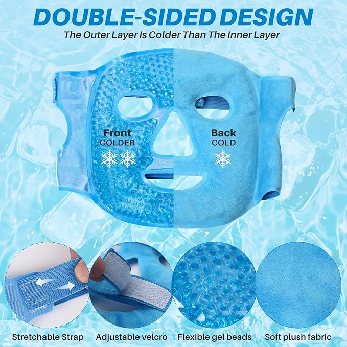 Ice Pack Cold Face Eye Masks Reduce Face Puff, Dark Circles, Reusable Cold Hot Gel Face Eye Mask, Suitable for Women Facial SPA, Ice Face Mask for Sleeping, Headaches (Blue)