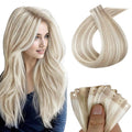 Full Shine Blonde Tape in Hair Extensions 18 Ash Blonde 613 Highlight Blonde 24Inch Invisible Tape in Extensions Glueless Seamless 20PCS 50G Skin Weft Tape Extensions Human Hair Remy Hair
