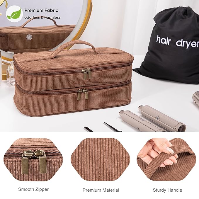 Double-layer Hair Tools Travel Case with Black Hair Dryer Bag with Detachable Divider compatible with Shark FlexStyle/SmoothStyle - Flat Curling Iron Travel Organizer
