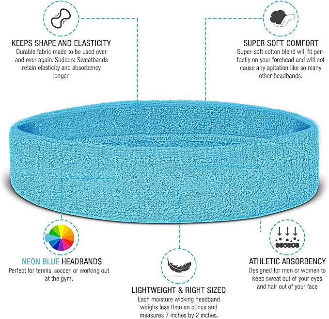 Suddora Sweatbands Set, Moisture Wicking 2 Wristbands and 1 Headband, Breathable Terry Cloth Athletic Bands for Basketball, Tennis, Yoga, Gym, Sweat Bands for Costumes and Cosplay