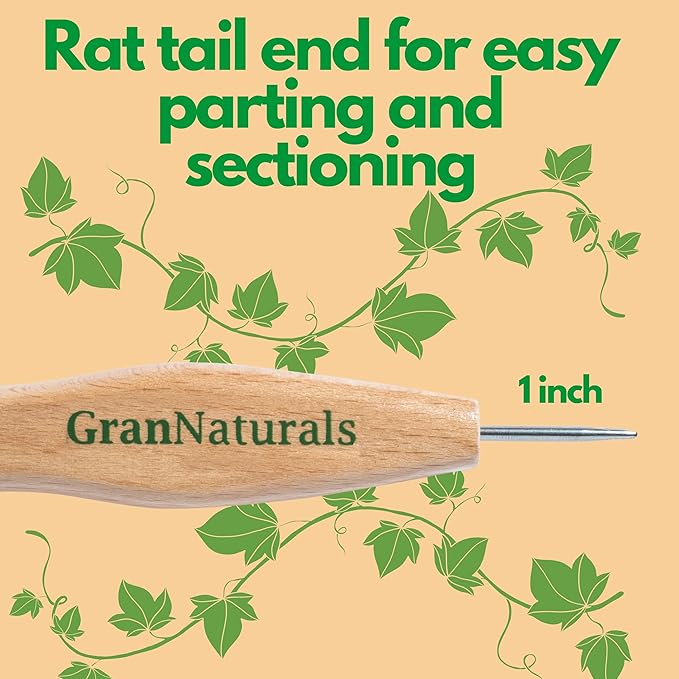 GranNaturals Smoothing & Styling Middle Part Boar Bristle Slick Back Hair Brush w/Narrow Metal Rat Tail End for Sectioning and Parting Sleek Ponytail Bun - Teasing, Backcombing, Edge Control