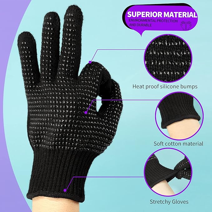 Teenitor Heat Resistant Glove With Silicone Bumps For Hair Iron Tool, Professional Heat Gloves For Heat Press, Heat Protectant Gloves For Hair Styling, Black