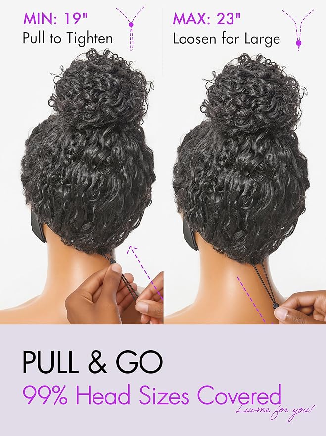 LUVME HAIR 100% Real Human Hair Wig Lace Frontal Deep Curly 20 inches Drawstring Cap Glueless HD Lace Wigs Human Hair Pre Plucked Pre Cut, Curly Wig Human Hair Ready to Go Wig
