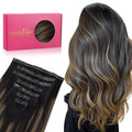 WENNALIFE Seamless Clip In Hair Extensions Human Hair, 24 Inch 160g 7pcs Natural Black Mixed Chestnut Brown Hair Extensions Clip in Human Hair Invisible PU Skin Weft Natural Remy Human Hair Extensions
