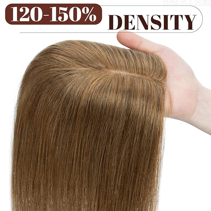 SEGO Real Human Hair Topper for Women, No Bangs Hair Topper with Anti-Slip Clips (18 Inches Light Brown)