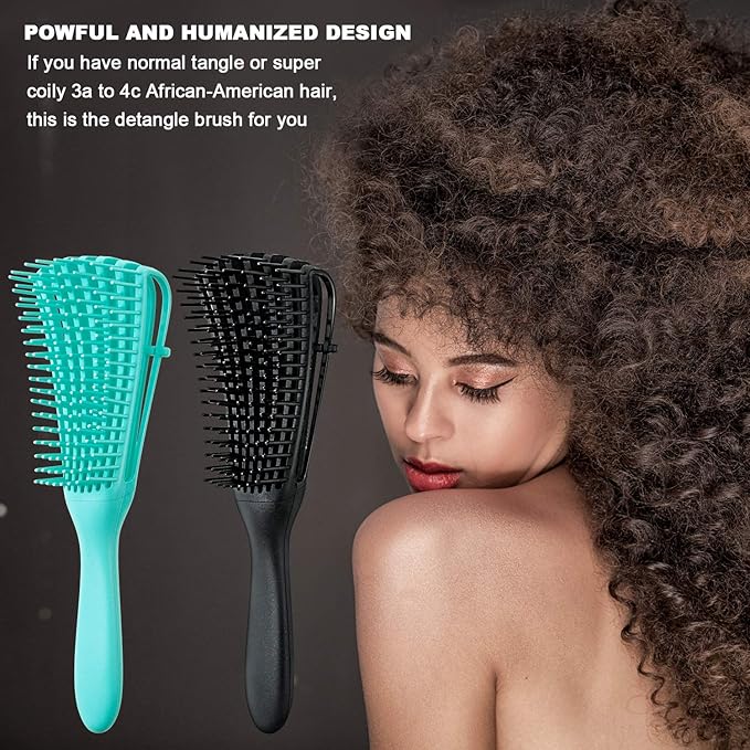 2 Pieces Detangling Brush for Afro America/African Hair Textured 3a to 4c Kinky Wavy/Curly/Coily/Wet/Dry/Oil/Thick/Long Hair, Knots Detangler Easy to Clean (Black, Green)