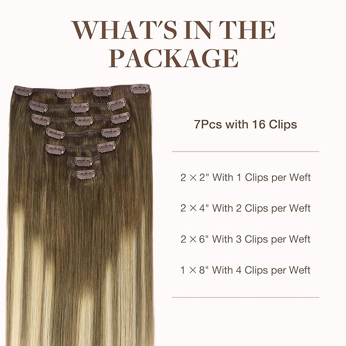 GOO GOO Clip in Hair Extensions Real Human Hair, Remy Human Hair Extensions Clip ins for Women, Natural Human Hair, 22inch 170g 7Pcs, #3/8/613 Balayage Walnut Brown to Ash Brown and Bleach Blonde