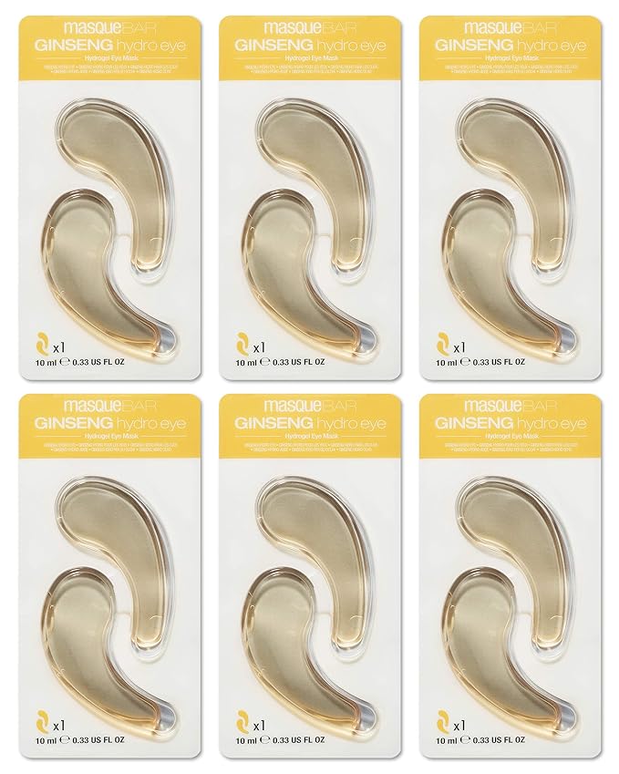 masque BAR Hydrogel Ginseng Eye Patches (6 Pairs) — Korean Under Eye Skin Treatment — Moisturize & Hydrate Skin Around Eyes — Reduce Puffiness & Dark Circles — Restores Skin Radiance and Elasticity