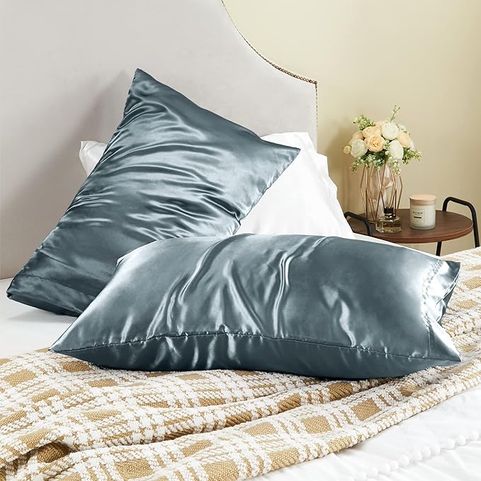 BEDELITE Satin Pillowcase for Hair and Skin, Super Soft and Cooling Similar to Silk Pillow Cases 2 Pack with Envelope Closure, Gift for Women Men(20"x36" King Size, Space Grey)