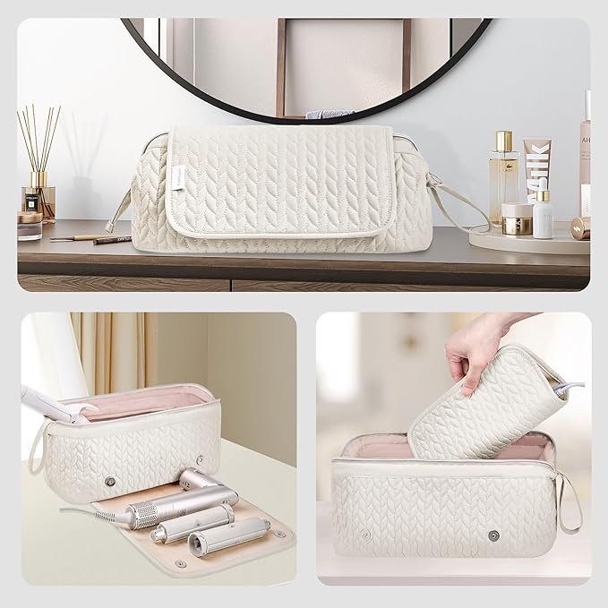 Hair Tools Travel Bag Karsyon Heat Resistant Mat Case Hot Tools Straightener, Curling Iron,Hair Dryers,Haircare Accessories Travel Essentials for Women 2 in 1 Organizer Bags(Beige)