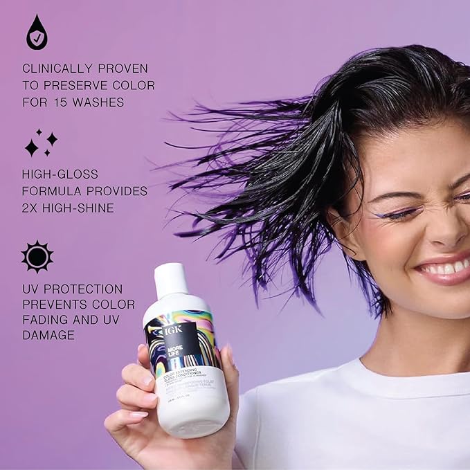 IGK MORE LIFE Color Extending Gloss Shampoo and Conditioner Set | Preserves Color Treated Hair | UV Protection | Vegan + Cruelty-Free | 1 Liter