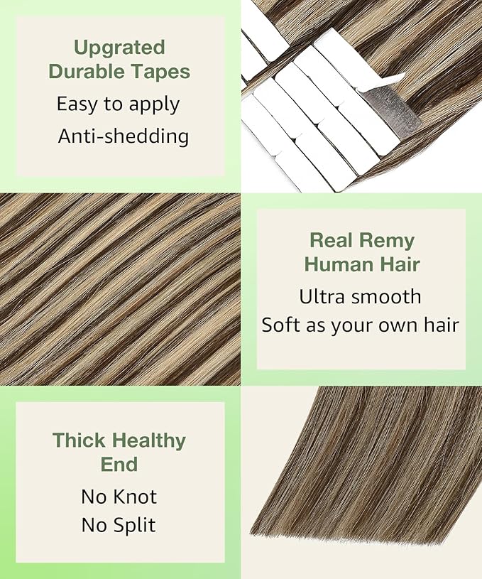 SURNEL Tape in Hair Extensions 16 inch #4P27 Chocolate Brown Highlighted Caramel Blonde Remy Human Hair Tape in 20 pcs 50g(4P27-16)
